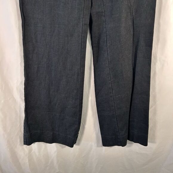 LOFT 100% Linen Pants Women's 2 Solid Black Low Rise Zip Hook Eye Lightweight - Picture 3 of 9